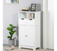 kleankin Armario de baño 2 puertas, 2 cajones, estante ajustable y compartimento abierto - Blanco
