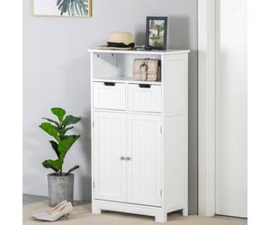 kleankin Armario de Baño con Estante Ajustable 2 Cajones y Compartimento Abierto Mueble Auxiliar de Almacenaje para Salon Cocina 60x30x108,8 cm