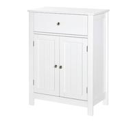 kleankin Armario de Baño de Almacenaje Multifuncional 60x30x80 cm Blanco | Mueble Auxiliar, 2 Puertas, 1 Cajón, Estante Interior Ajustable, Antivuelco, para Cocina Salón