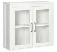 kleankin Armario de Baño de Pared 2 Puertas Moderno 60x19,5x54 cm Blanco | de Vidrio, Estante Ajustable, Mueble Colgante de Baño, para Cocina Dormitorio Aseo