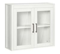 kleankin Armario de Baño de Pared con 2 Puertas de Vidrio y Estante Ajustable Mueble Colgante de Baño para Cocina Dormitorio Aseo Estilo Moderno 60x19,5x54 cm Blanco
