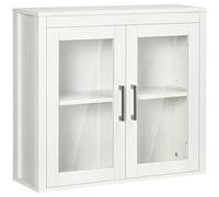 kleankin Armario de Baño de Pared con 2 Puertas de Vidrio y Estante Ajustable Mueble Colgante de Baño para Cocina Dormitorio Aseo Estilo Moderno 60x19,5x54 cm Blanco