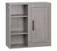 kleankin Armario de Baño de Pared con 3 Estantes Abiertos y 1 Puerta Mueble Auxiliar Moderno para Almacenaje 48x20x50 cm Gris Aosom España
