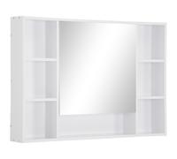 kleankin Armario de Baño de Pared con Espejo Puerta Estantes Abiertos 100x15x70 cm Blanco Aosom España