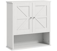 kleankin Armario de Baño de Pared, Mueble de Baño Colgar Rústico con Compartimento, Estante Ajustable, 2 Puertas, para Cocina, Lavadero, sobre el Inodoro, Blanco