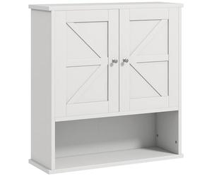 kleankin Armario de Baño de Pared, Mueble de Baño Colgar Rústico con Compartimento, Estante Ajustable, 2 Puertas, para Cocina, Lavadero, sobre el Inodoro, Blanco