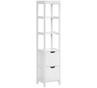 Kleankin Armario Baño Alto Diseño Antivuelco 3 Estantes y 2 Cajones 30x30x144 cm Blanco Aosom España
