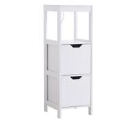 kleankin Armario de Baño Gabinete Multifuncional con Estante Abierto 2 Cajones de Almacenaje Diseño Antivuelco 30x30x89 cm Blanco Aosom España