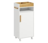Kleankin armario de baño moderno columna auxiliar de baño mueble de suelo con estantes ajustables armario bandeja extraíble y ruedas 40x30x88 cm blanco y roble