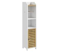 Kleankin armario de baño moderno columna auxiliar de baño mueble de suelo de baño con estantes 1 puerta y portarrollos de papel para dormitorio sala 18x20x90 cm blanco y roble