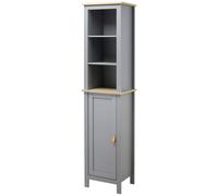 kleankin Armario Alto de Baño Mueble Columna Estrecho Moderno con 1 Puerta Estante Ajustable y 3 Compartimentos 39x30x168 cm Gris Aosom España