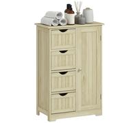 Kleankin armario de baño, columna de baño estrecha con 4 cajones y estante ajustable, estilo moderno, para espacios pequeños, 56x30x83 cm, madera natural