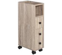kleankin Armario de Baño Mueble Auxiliar para Baño Espacio Reducido con Ruedas Estantes Abiertos Armario Cajón 18x30x68,5 cm Oak wood 18x30x68.5cm