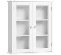 kleankin Armario de Pared Baño 2 Puertas de Cristal 55x20x65 cm Blanco