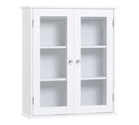 kleankin Armario de Pared Baño de 2 Puertas de Cristal Armario Colgante Multiusos para Cocina Salón con Estantes Interiores y Balda Ajustable 55x20x65 cm Blanco