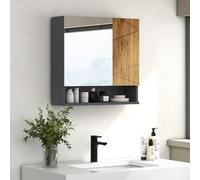 kleankin - Armario de pared con espejo para cuarto de baño, 2 puertas con estantes ajustables, diseño contemporáneo, 55 x 17 x 55 cm, color gris oscuro