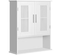 kleankin Armario de Pared para Baño Multiusos Mueble de Baño Suspendido Armario Colgante de Almacenamiento con 2 Puertas de Listones Estante Ajustable y Compartimento 60x20x70 cm Blanco White 60x20x70