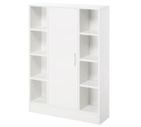kleankin Armario de Suelo para Baño de Madera con 8 Compartimentos Abiertos y 1 Puerta con Estantes Ajustables Mueble Auxiliar Multiusos para Cocina Salón 71x22x100 cm Blanco White 71x22x100cm