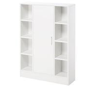 kleankin Armario de Suelo para Baño de Madera con 8 Compartimentos Abiertos y 1 Puerta con Estantes Ajustables 71x22x100cm Blanco Aosom España