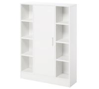 kleankin Armario de suelo baño madera 8 compartimentos 1 puerta estantes ajustables Blanco 71x22x100cm