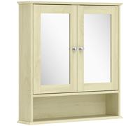 kleankin Armario Espejo Baño Armario de Pared con 2 Puertas Estante Abierto Estante Ajustable 56x13x58cm Natural Aosom España