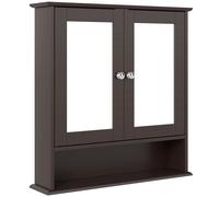 kleankin Armario Espejo Baño de Pared con 2 Puertas Estante Abierto Estante Ajustable 56x13x58cm Marrón Oscuro Aosom España
