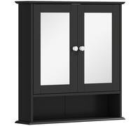 kleankin Armario Espejo Baño de Pared con 2 Puertas Estante Abierto Estante Ajustable 56x13x58cm Negro Aosom España
