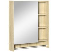 kleankin Armario Espejo Baño de Pared Estantes Ajustables y Toallero Diseño Compacto para Lavabo o WC 60x15x70 cm Roble Aosom España