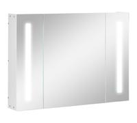 kleankin Armario Espejo de Baño con 3 Armarios 3 Estantes y Luz LED 90x15x65 cm Blanco Aosom España
