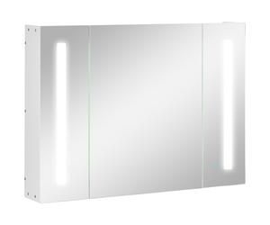 kleankin Armario Espejo de Baño con 3 Armarios 3 Estantes y Luz LED 90x15x65 cm Blanco Aosom España
