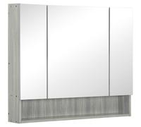 kleankin Armario mural baño con espejo armario de toilette 3 puertas espejo estantes ajustables 90x15x75 cm Gris Aosom España