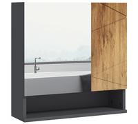 kleankin Armario mural espejo de baño armario de almacenamiento 2 puertas 55x17x55 cm natural Gris Oscuro Aosom España