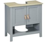 kleankin Armario para Debajo de Lavabo Compacto con 2 Puertas y Estante Interior Ajustable Mueble Auxiliar de Almacenamiento para Baño 60x30x60 cm Gris