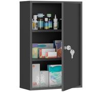 kleankin Armario Pared Acero medicamentos 3 Niveles baño cerrable Negro | Caja de emergencia para cocina con 2 llaves
