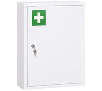 kleankin Botiquín de Pared de Acero 3 Niveles 40x15x53,5 cm Blanco | Primeros Auxilios, Botiquín para Medicinas, Armario de Baño, con Cerradura, 2 Llaves, para Cocina