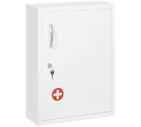 kleankin Botiquín de Pared de Acero para Medicinas 40x15x53,5 cm Blanco | 3 Niveles, Armario de Botiquín, Cerradura, 2 Llaves, Cocina Baño