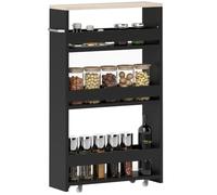 kleankin Carrito Auxiliar con Ruedas de 3 Niveles 48x15x80 cm Negro | Carrito de Cocina Estrecho y Delgado con 3 Estantes, Tablero y Asa, para Comedor, Salón, Baño