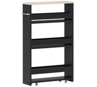 kleankin Carrito Auxiliar con Ruedas de 3 Niveles Carrito de Cocina Estrecho con 3 Estantes Tablero y Asa 48x15x80 cm Negro