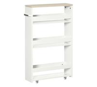 kleankin Carrito Auxiliar con Ruedas de 3 Niveles 48x15x80 cm Blanco | Carrito de Cocina Estrecho y Delgado con 3 Estantes, Tablero y Asa, para Comedor, Salón, Baño