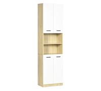 Kleankin columna auxiliar de baño armario alto de baño con 4 puertas 2 estantes abiertos y estantes ajustables estilo moderno para salón 53x33,5x195,7 cm blanco y roble 195.7 cm