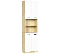 kleankin Columna Auxiliar de Baño Moderno 53x33,5x195,7 cm Blanco y Roble