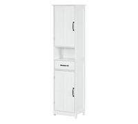 Kleankin columna de baño armario de baño alto con 2 puertas 1 cajón estante abierto y estantes ajustables antivuelco 40x30x164 cm blanco