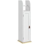 kleankin Columna de Baño Armario de Baño con Compartimento Abierto Puerta 2 Estantes Ajustables y Portarrollo 20x20x80 cm Blanco