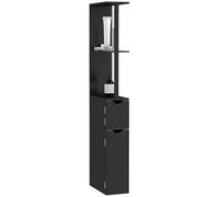 kleankin Columna de Baño con 2 Estantes y 2 Armarios, MDF Armario de Baño Alto que Ahorra Espacio, 15.2x29.8x118cm, Negro