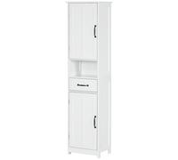 kleankin Columna de Baño con 2 Puertas 1 Cajón Estante Abierto y 2 Armarios con Estante Ajustable 40x30x164 cm Blanco Aosom España