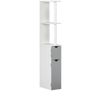 kleankin Columna de Baño con Puertas 15,2x29,8x118 cm Blanco y Gris