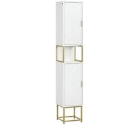 kleankin Columna de Baño Mueble Auxiliar de Baño Armario de Baño con 2 Puertas Compartimiento y Estantes Ajustables Antivuelco Estilo Moderno 30x30x170,7 cm Blanco