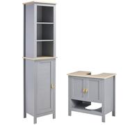 kleankin Conjunto de Baño Estilo Moderno 39x30x168 cm 60x30x60 cm Gris | Juego de Columna de Baño y Mueble para Debajo del Lavabo, con Estante Ajustable