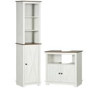 kleankin Conjunto de Baño Juego de Columna de Baño con Estante Ajustable y Mueble para Debajo del Lavabo con 2 Puertas Antivuelco 39,5x30x160 cm 60x30x60 cm Blanco