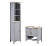 Kleankin conjunto de baño juego de columna de baño y mueble para debajo del lavabo con estante ajustable estilo moderno 39x30x168 cm 60x30x60 cm gris 30 cm
